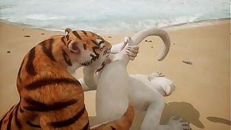 Lioness and Tiger eat each other's pussies - Wildlife
