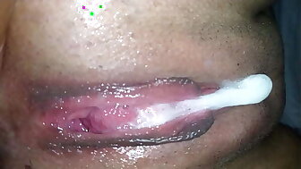 creampie and squirt from my pussy gaping my pussy hole to show all the cum i received from the side of my cuckold bf